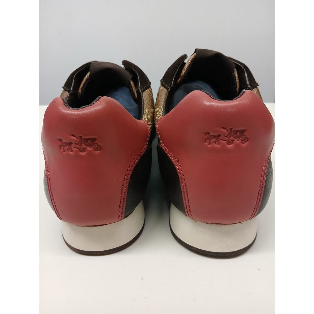 Coach (10M) Womens Khaki Sunset Red Leather Rebecca Sneakers - Picture 4 of 9